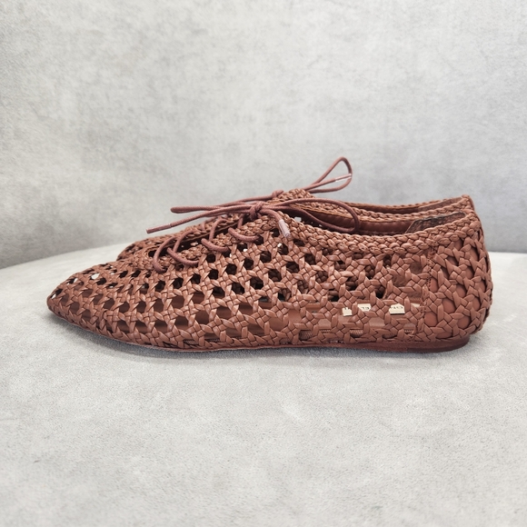 Antonio Melani Flats 9 Brown Woven Leather Myles Crochet Lace Up Loafers New$190 - Picture 4 of 16